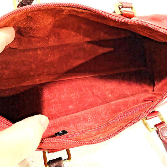 Vintage Red Eel Skin Leather Double Handle Satchel & Shoulderbag Purse Korea - Picture 9 of 12